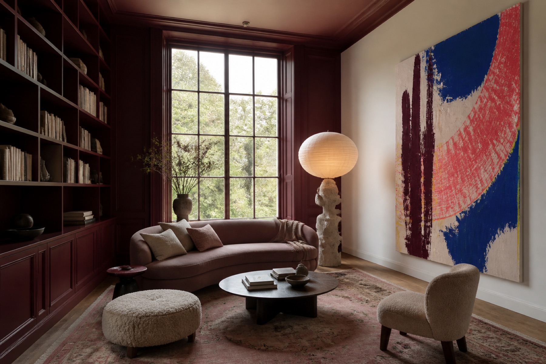 Concept salon interior with natural light and artwork on the wall